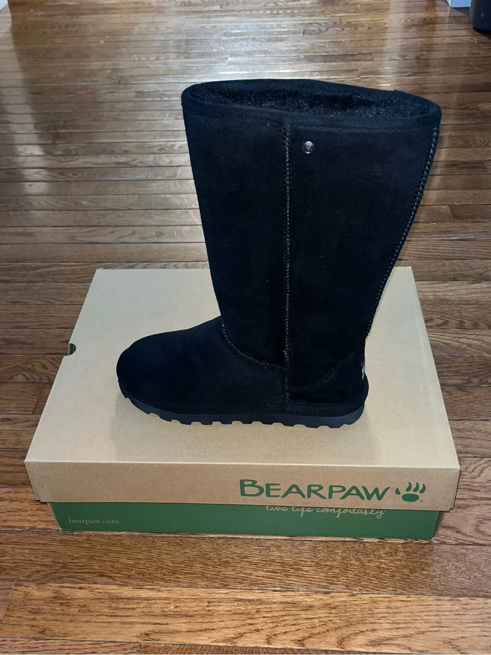 BearPaw Elle Tall Vegan Faux Fur Lined Boot Black 2 Women’s Size 6 Medium Calf